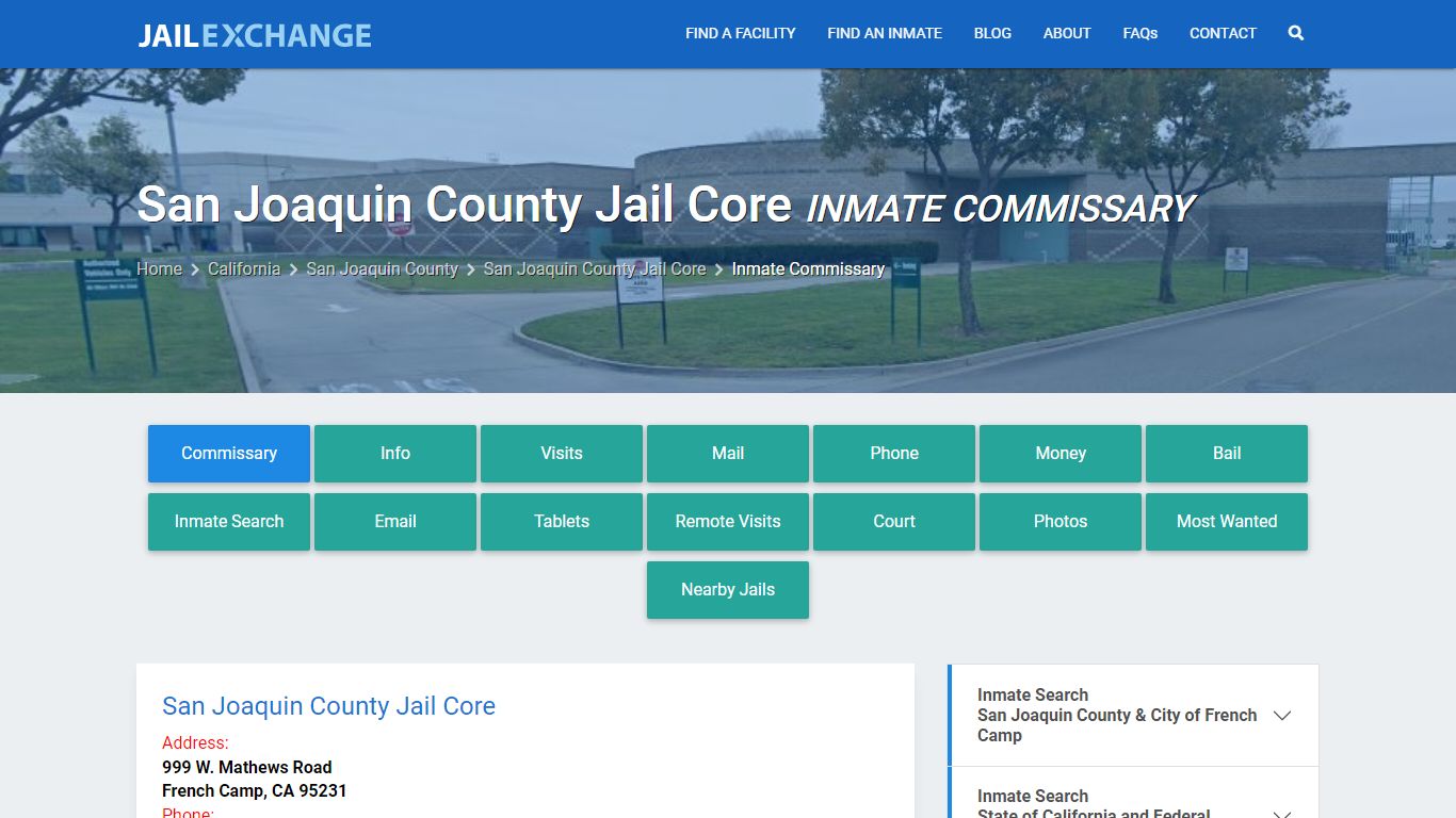 San Joaquin County Jail Core Inmate Commissary