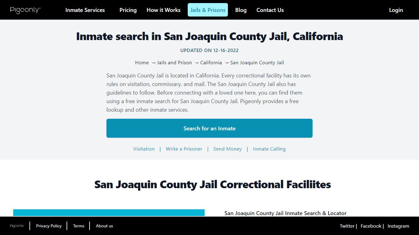 Inmate Search San Joaquin County Jail, California | Pigeonly